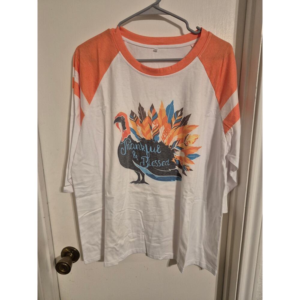 Thankful and Blessed Turkey 3/4 sleeve tshirt-Size 2XL-NWOT